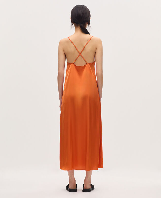 Langes satiniertes Nuisette-Kleid K240 apricot orange