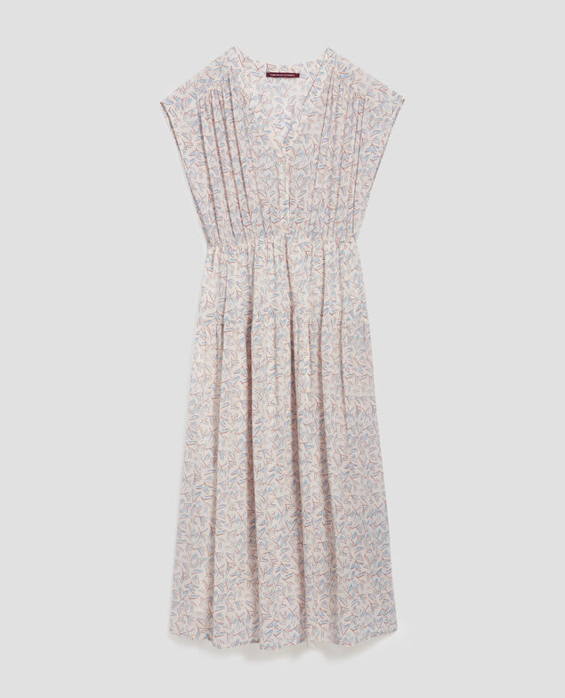Langes Kleid aus Plissee-Baumwolle H613 fleurette blue