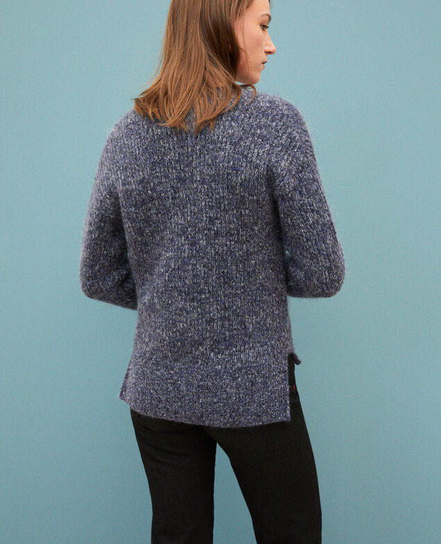 Melierter Cardigan aus Mohair Medieval blue/noir/off white