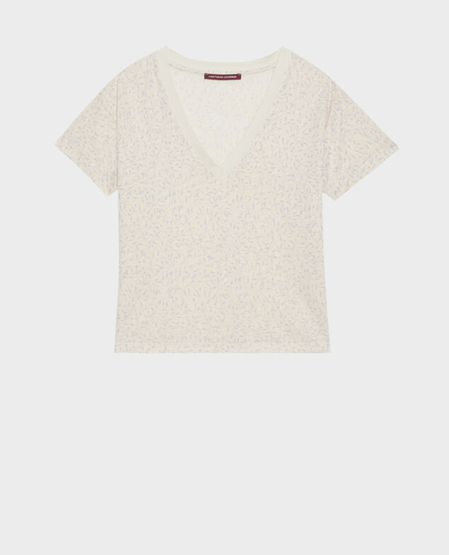 SARAH - T-Shirt mit V-Ausschnitt aus Leinen 91 print white