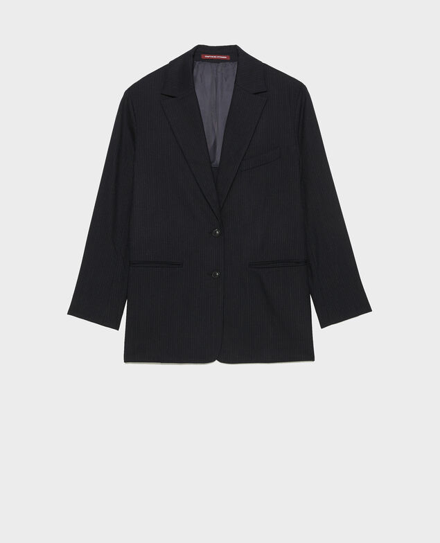  Gerade geschnittener Wollblazer Night sky