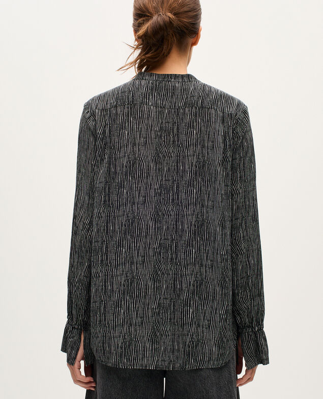 Fließend fallendes Langarm-Hemd K093 stripes black