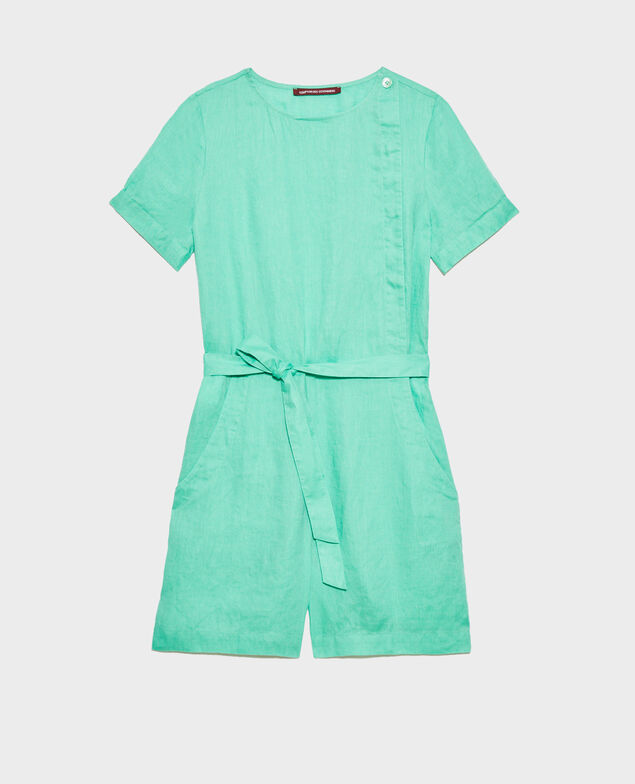 Kurzer Jumpsuit aus Leinen Jade cream