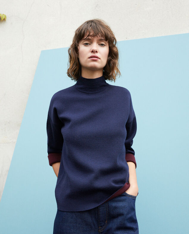 Doppelseitiger Pullover aus Merinowolle Blau