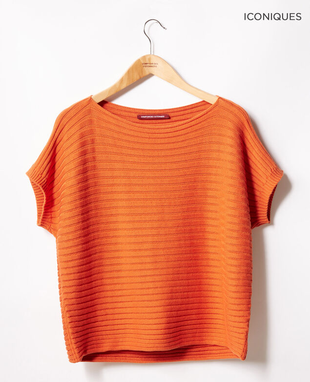 Nahtloser Rippstrickpullover mit kurzen Ärmeln Tangerine