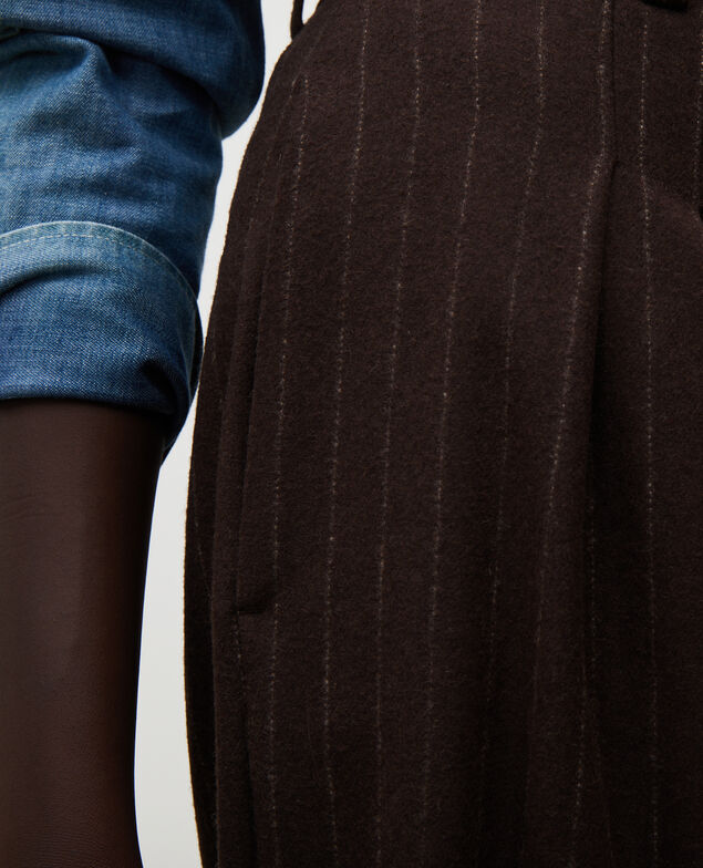 YVONNE - Hose weite Wollhose mit hoher Taille Stripe coffee bean