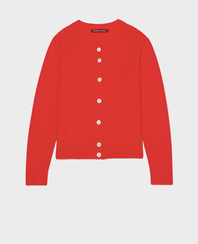 Cardigan mit Rundhalsausschnitt aus Wolle Fiery red