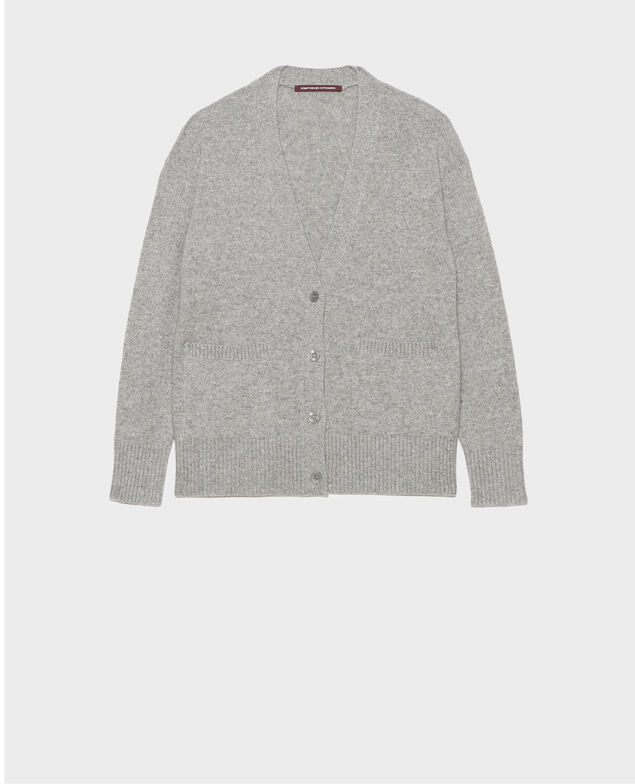 Cardigan aus Kaschmir mit V-Ausschnitt und Seitenschlitz Light grey melange