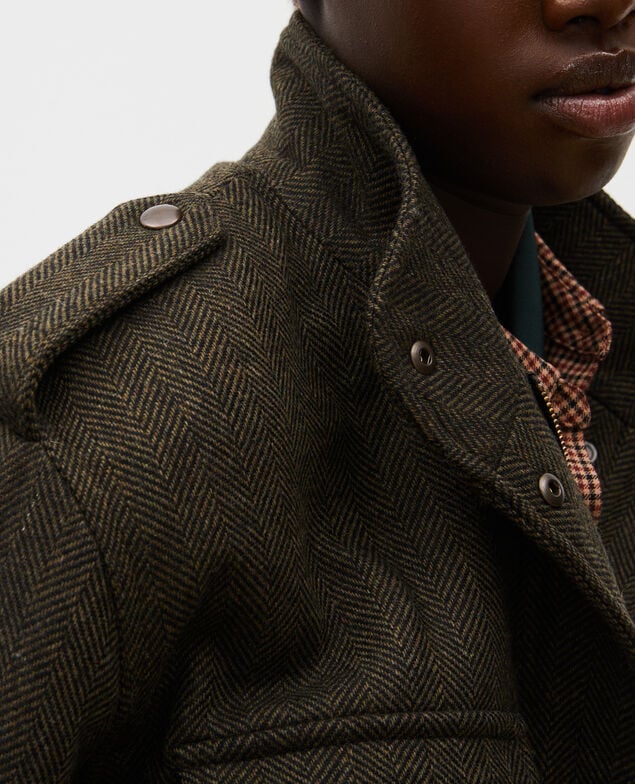 Bomberjacke aus Woll-Tweed mit Fischgrätmuster Military green