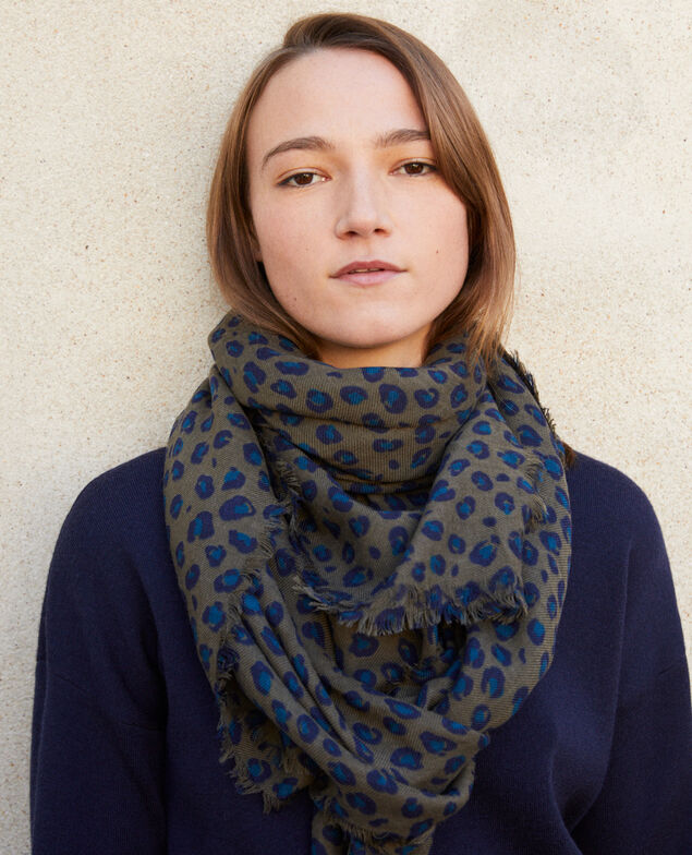 Gemustertes Tuch aus Wolle Blue leopard olive night