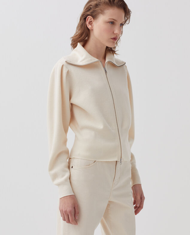 Cardigan aus Merinowolle mit Reißverschluss I307 ecru