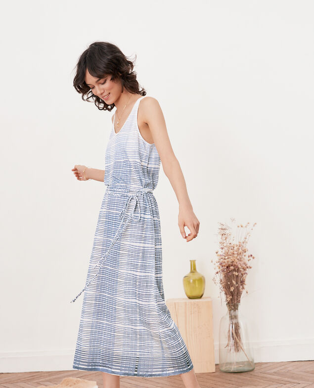 Halblanges Kleid aus Leinen Tie&dye washed blue