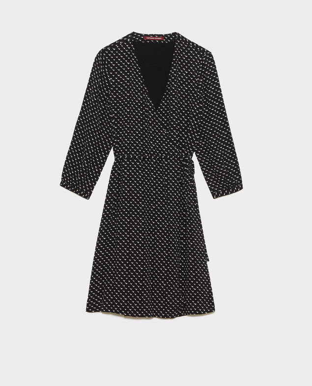 Gemustertes Wickelkleid Birdy black