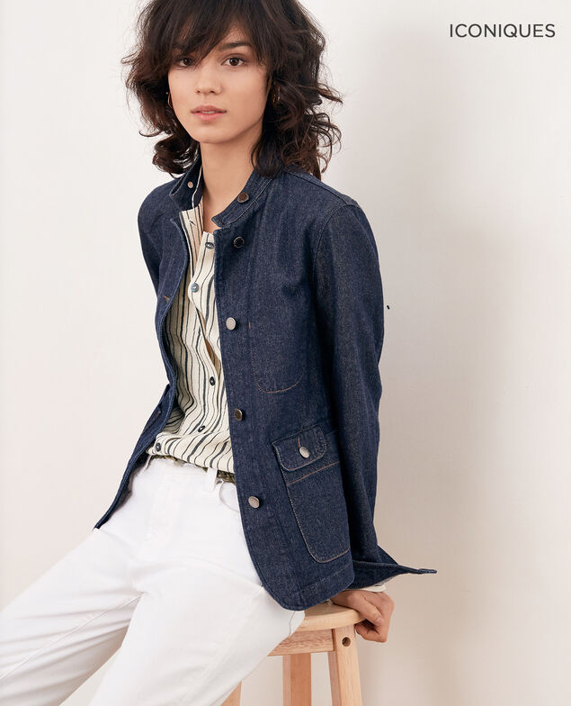 Jeansjacke mit Offizierskragen Indigo