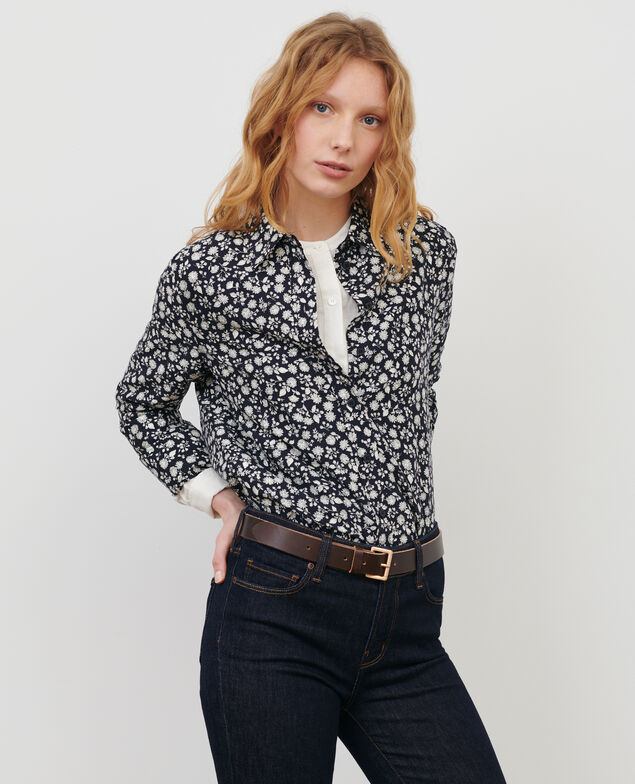 Bluse aus Seidengemisch 96 print navy