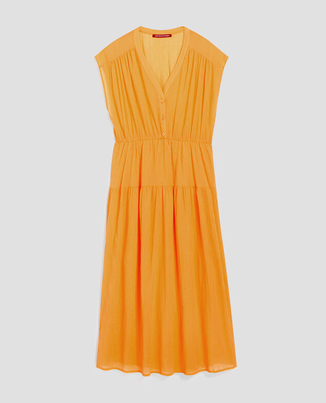 Langes Kleid aus Plissee-Baumwolle H450 artisan's gold