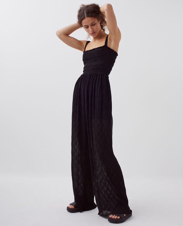 Fließend fallender gesmockter Jumpsuit H091 black beauty