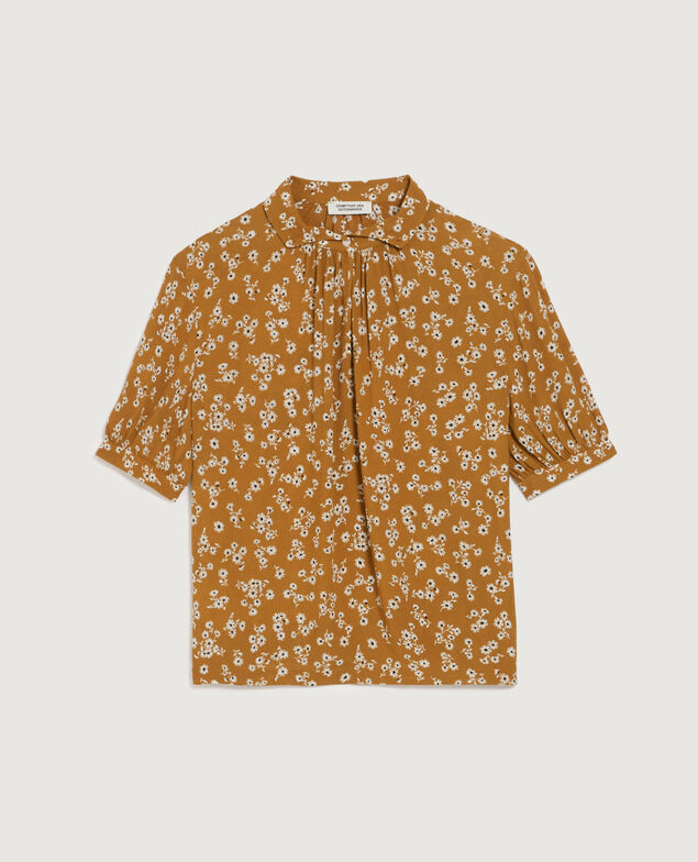 Fließend fallende Kurzarmbluse K480 daisy camel