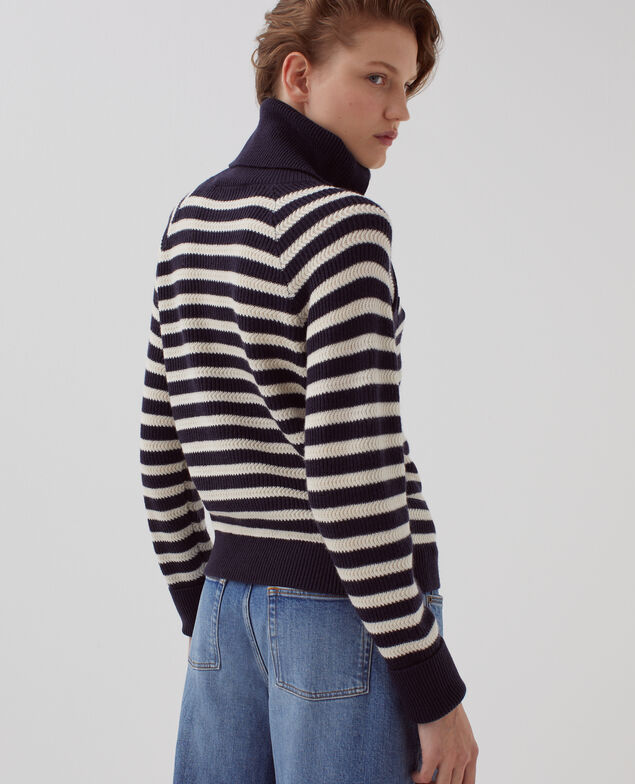 Marinepullover aus Merinowolle mit Knopfleiste I696 st ecru navy