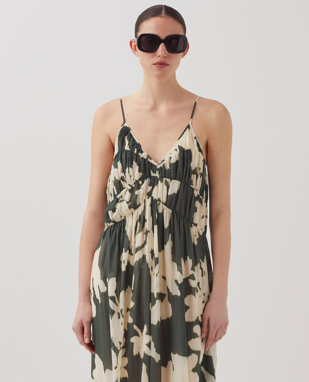 Langes, fließend fallendes Trägerkleid aus Baumwollvoile J591 blurry fl dark g