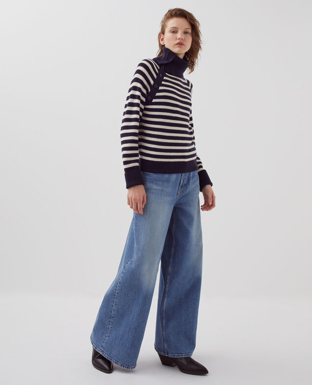 Marinepullover aus Merinowolle mit Knopfleiste I696 st ecru navy