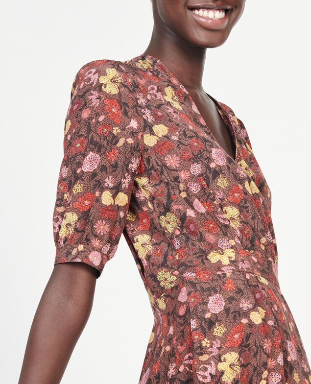  Kurzes Wickelkleid aus Seide mit Flowerprint Print eden tortoiseshell
