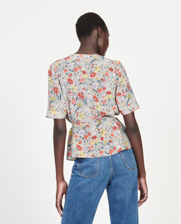  Wickelbluse aus Seide mit Flowerprint Print eden cream