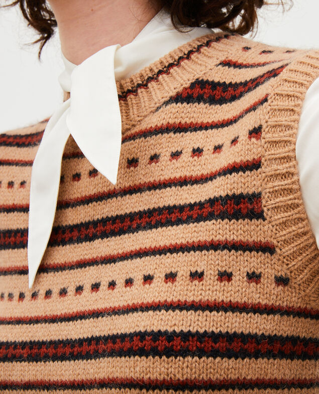 Ärmelloser Jacquard-Pullover aus Alpaka-Wolle Jacquard taupe black brandybrown