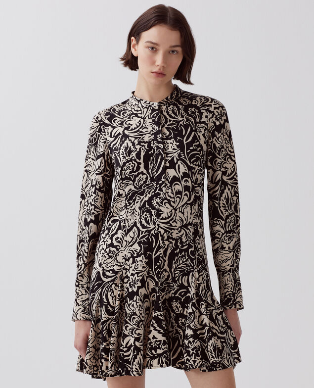 Fließendes kurzes Kleid I094 abstract fl blk