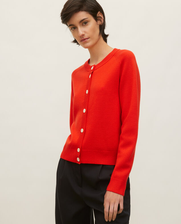 Cardigan mit Rundhalsausschnitt aus Wolle Fiery red