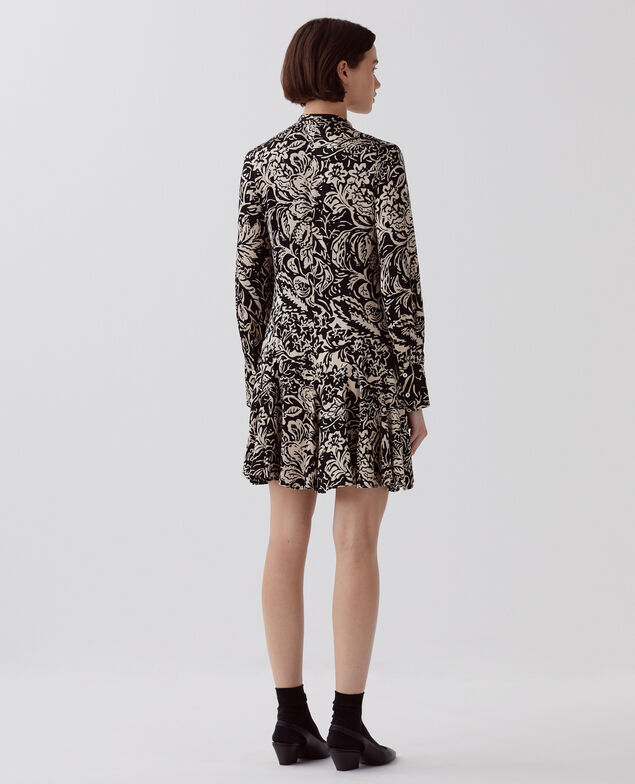 Fließendes kurzes Kleid I094 abstract fl blk