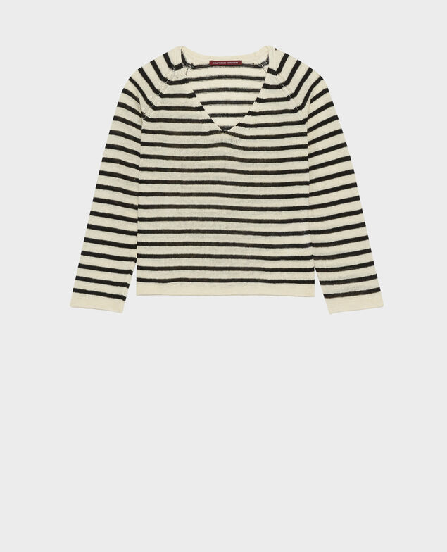 Gestreifter Pullover aus Leinen Stripes buttercream black