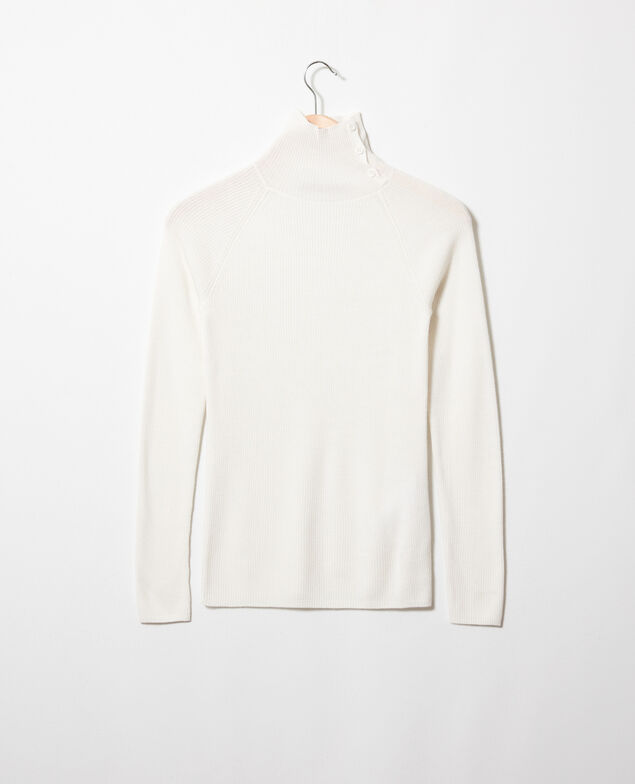 Pullover mit Knöpfen auf Höhe des Kragens 100% Merinowolle Off white