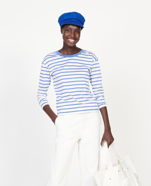 T-Shirt aus ägyptischer Baumwolle Stripes optical white amparo blue