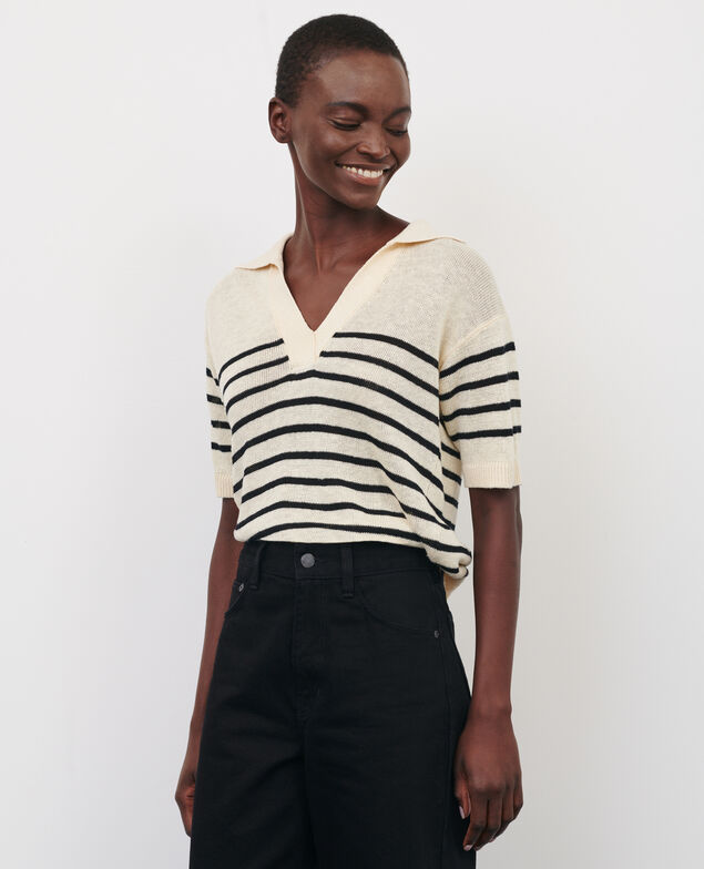 Kurzärmliges Poloshirt aus Leinen 7101c 102 stripes