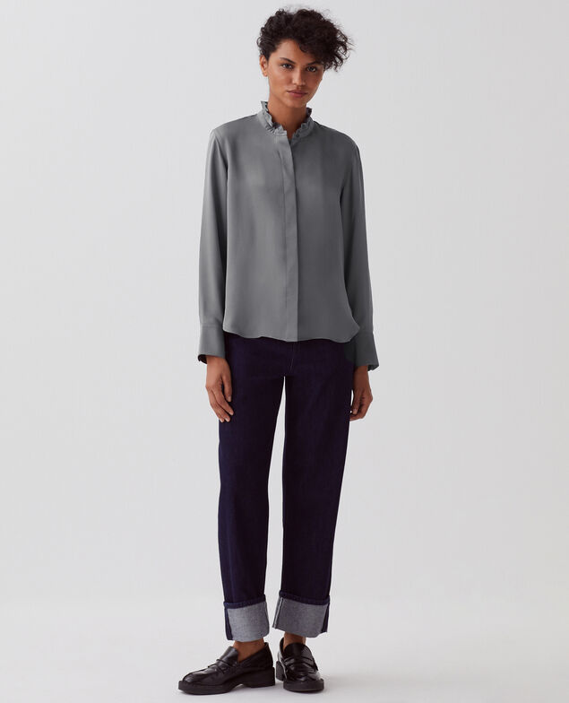 Fließend fallende Bluse mit Rüschen U060 grey