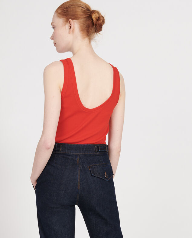 Top mit feinem Rippstrick aus merzerisierter Baumwolle Fiery red