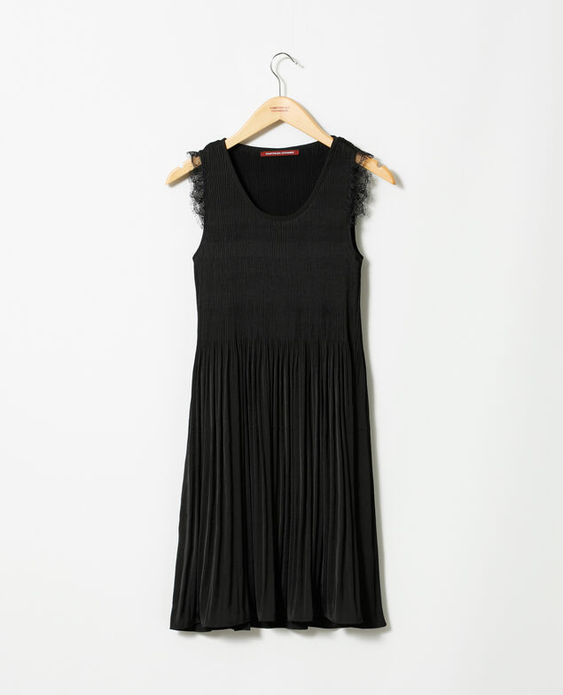  Plissee-Kleid mit Spitze Schwarz