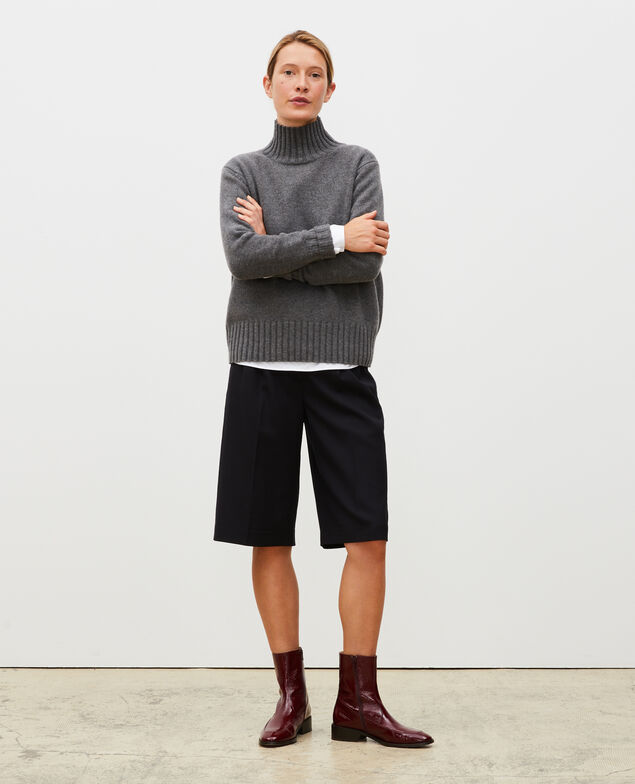 Wollpullover mit Stehkragen und breitem Rippstrick Medium grey melange
