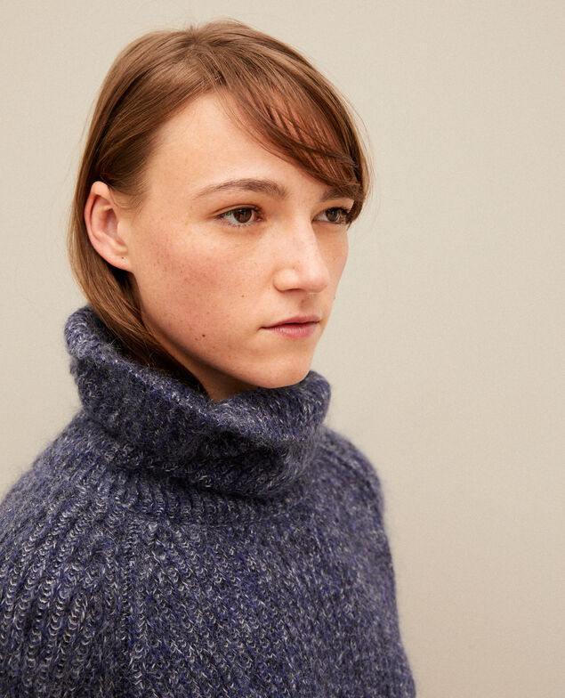Rollkragenpullover mit Mohair Medieval blue/noir/off white
