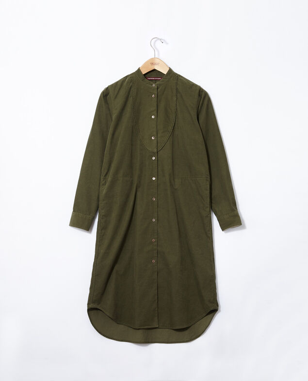Samtkleid mit Mao-Kragen Grün