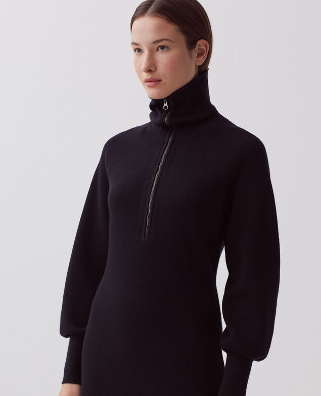 Kurzes Kleid mit Reißverschluss aus Merinowolle H091 black beauty