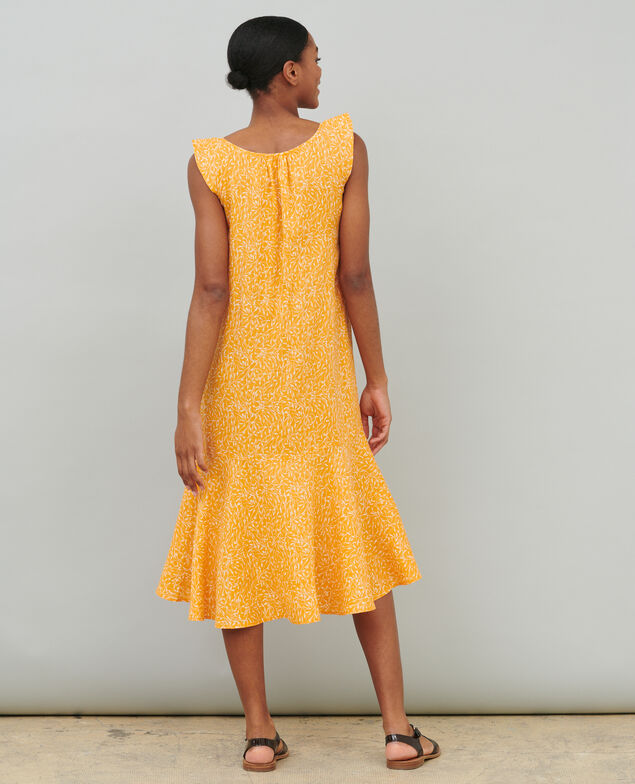 Ausgestelltes Kleid aus Leinen 91 print orange