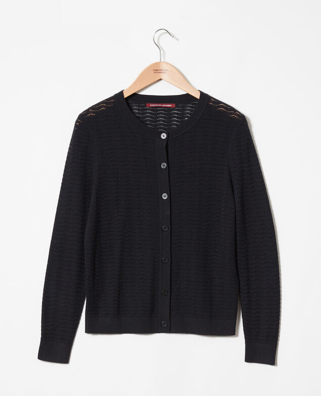 Woll-Cardigan aus Zierstrick 100% Merinowolle Noir