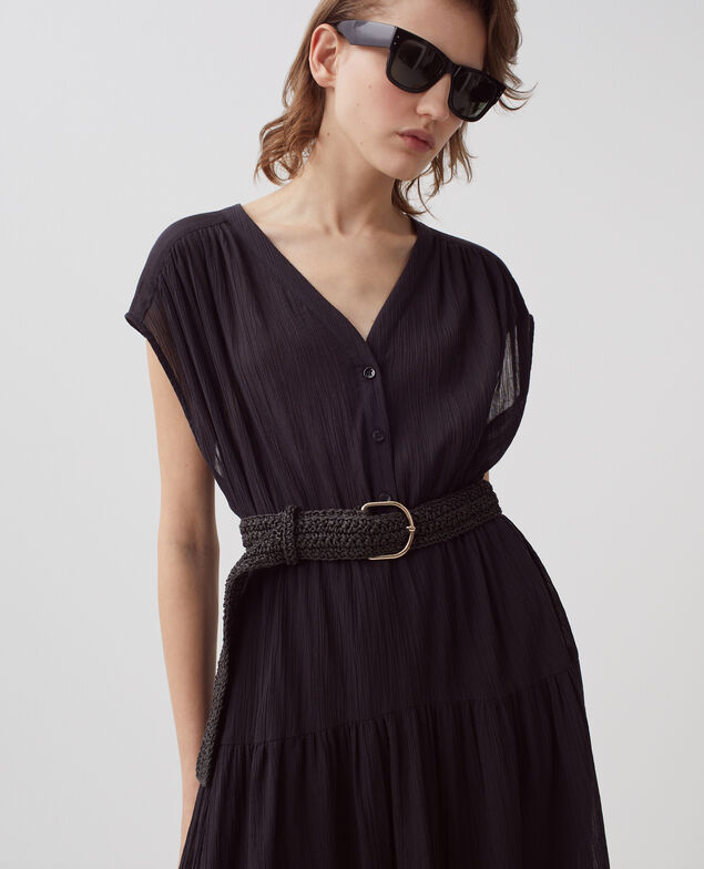 Langes Kleid aus Plissee-Baumwolle H091 black beauty