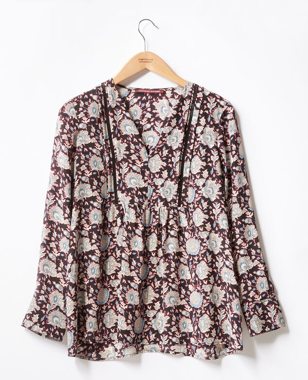 Bedruckte Seidenbluse Darjeeling black