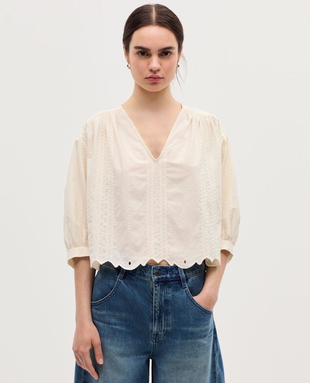 Bestickte Bluse aus Baumwolle H013 gardenia