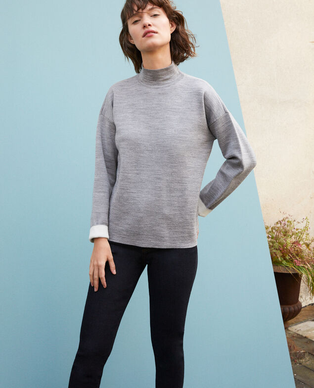 Doppelseitiger Pullover aus Merinowolle Light heather grey/off white
