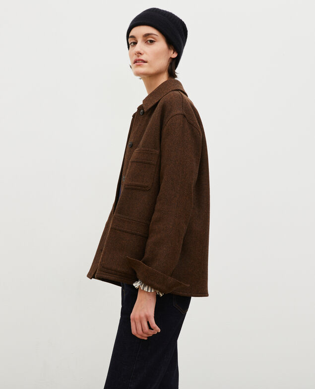 Arbeitsjacke aus Wolle mit Knöpfen Coffee bean