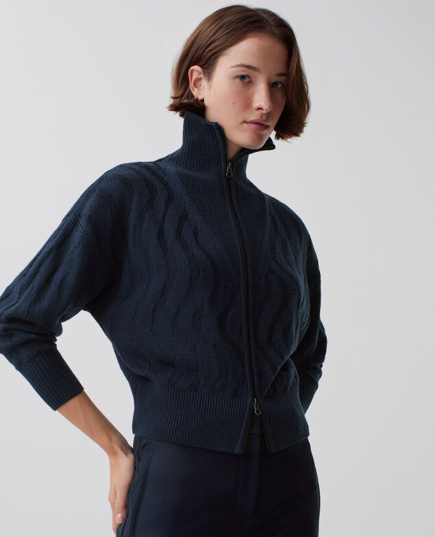 Cardigan aus Merinowolle mit Reißverschluss J690 blueberry